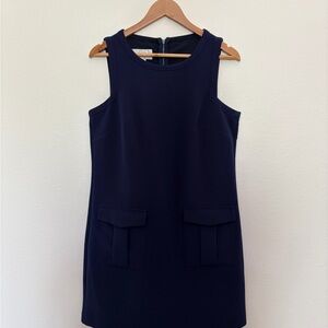 Sleeveless Navy Shift Dress with Front Flap REAL Pockets